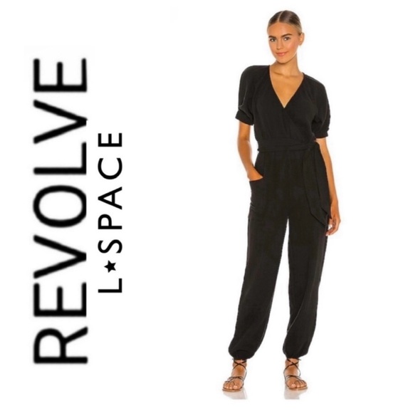 NWT Revolve x L*SPACE Shore Thing Gauze Short Sleeve Jumpsuit in Black - Picture 1 of 10